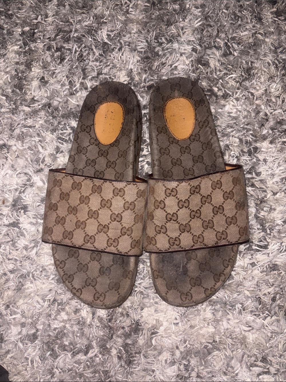 Gucci Authentic Designer Monogram Brown Slide Sandals - Brown Size 13
